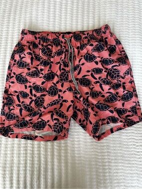 RAINFOREST Pink Swim Trunks with Navy Turtle Print